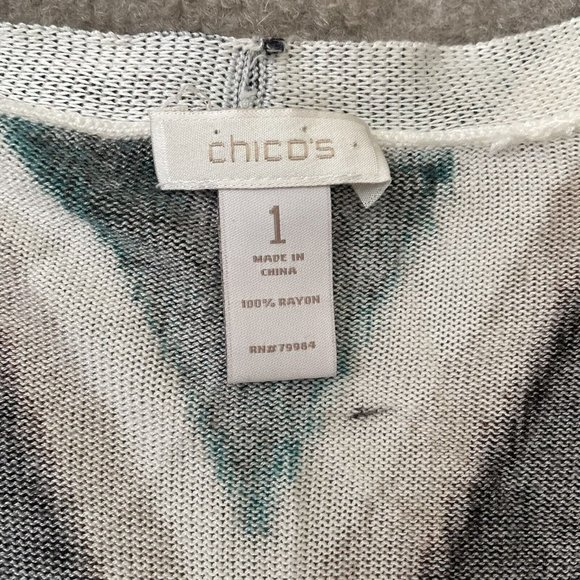Chico’s Cardigan Womens Size 1 Medium Chevron Lightweight Sweater Black Teal - Picture 4 of 10